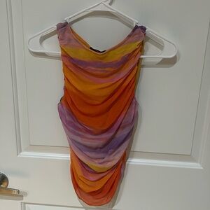 Multicolor tank top, mesh with layer underneath